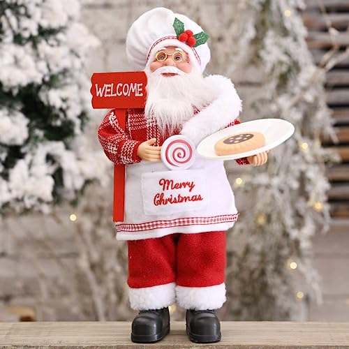 XFLYP Babbo Natale, Babbo Natale in Piedi Figura, Bambola di Babbo Natale, Babbo Natale Decorazioni per Ornamenti da Tavolo Festa di Natale, decorazione natalizia (Chef (senza biscotti su un piatto))