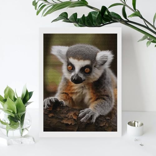 Peinture diamant pour adultes motif singe lémurien kit broderie strass rond complète
