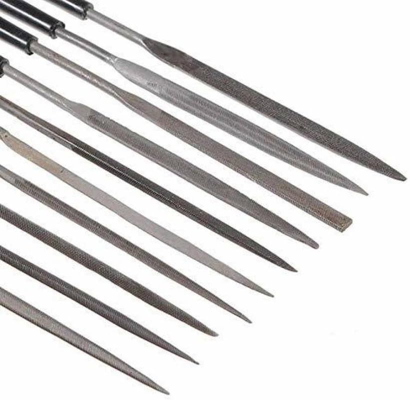 TOOLBUX 10Pcs Needle File Set (4x160mm) - High Precision Mini Combination Chisel Set with 10 Unique Shapes for Metal, Glass, Ceramic & Jewelry Work (Pack of 10)