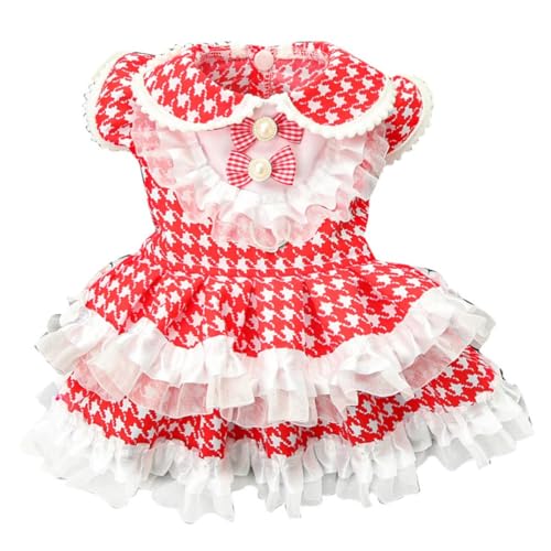 ICOUCHI 犬 服 春 夏 ワンピース ペット服 ドレス かわいい 涼やか 通気性 ドッグウェア ベスト チェック柄 袖なし 小型犬 中型犬 大型犬 洋服 チワワ服 カップル おしゃれ お散歩 お出かけ (7XL,ドレス-レッド)