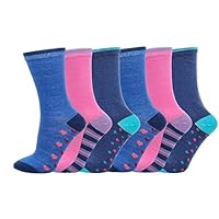 Ladies Womens Girls Ankle Socks Cotton Rich Funky Design Multipack Of Pink Navy Blue - 6 Pairs Size 4-8 (UK, Numeric, 4, 5, Regular, Regular, Grey Pink Navy Blue)