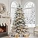 Yaheetech 6ft Pre-Lit Artificial Christmas Tree with 400 Warm White LED Lights & 940 PVC Tips,Hinged Snow Flocked Xmas Tree with Foldable Stand & Protective Foot Caps,Green & White