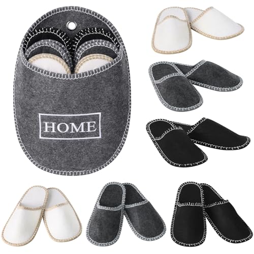 Relaxdays Gästehausschuhe 6 Paar Set | Filzpantoffeln Mit Antirutsch-Sohle | Größen 36-45, In Tasche