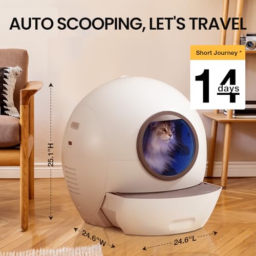 ELS PET Self Cleaning Litter Box for Multiple Cats with 2 Pack Litter, Automatic Cat Litter Box Self Cleaning 60L Large Box, Spaceship Self Cleaning Cat Litter Box App Control & Odor-Free