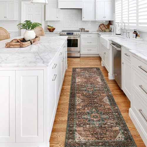 Moynesa Washable Rug Runners for Hallways, Boho 2'6"x8' Runner Rug Non-Slip Ultra-Thin, Long Vintage Oriental Medallion Carpet Runner for Laundry Bedroom Kitchen Bathroom