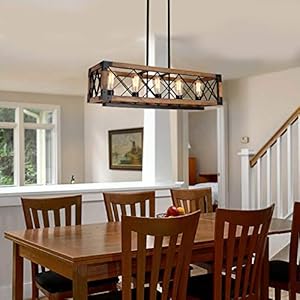 Giluta Rectangle Wood Chandelier Farmhouse Style Dining Room Kitchen Lighting Fixtures, 5 Lights Ceiling Hanging Pendant Lighting UL Listed Giluta Rectangle Wood Chandelier Farmhouse Style Dining Room Kitchen Lighting Fixtures 5 Lights Ceiling Hanging Pendant Lighting UL Listed
