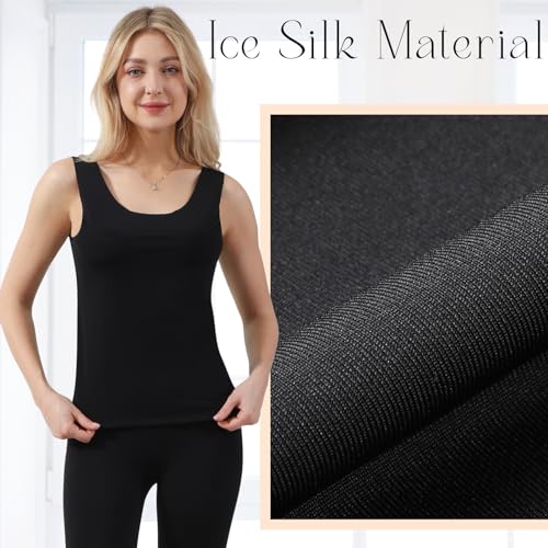 4 Pcs Women's Silky Tank Tops Sleeveless Elastic Cooling Basic Camisoles Ice Silk Casual Cami Tops(White, Nude Color, Black, Gray,Small)2