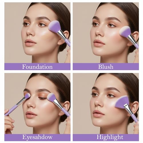 Image of GLUN 13 Piece Set Metallic Purple Colour, Travel Makeup Brushes with Cloth Bag for Makeup Artists, Foundation, Powder, Concealer, Eyeshadow, Blush, Highlighter, Eyebrow, Brushes