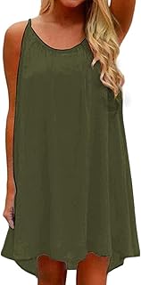 Mujeres Sin Mangas Gasa Vestidos de Verano Tunica Camisa Blouses Camisola Fiesta Cóctel Playa Casual Vestido para Mujer Color Sólido Talla Grande S-5XL