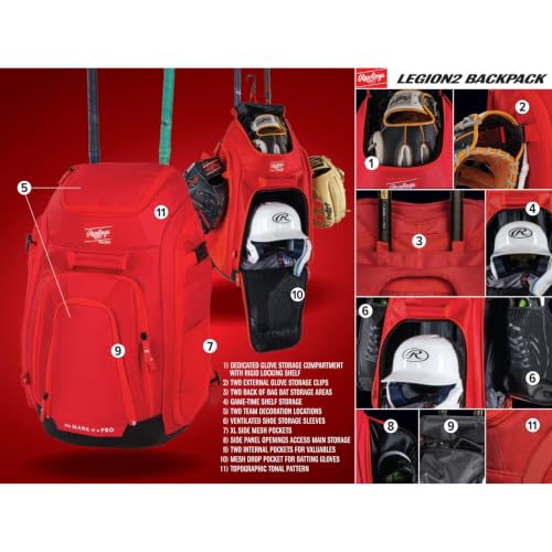 Mochila Rawlings Legion 2.0 con portabates y compartimento ventilado 2