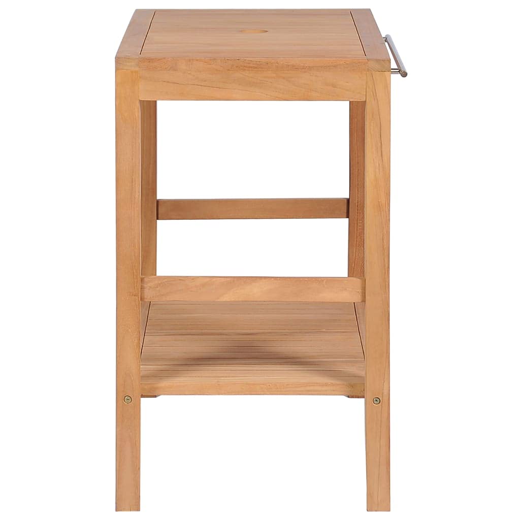 Mueble bajo lavabo de madera de teca maciza, 74 x 45 x 75 cm | Armario de baño estable para debajo del lavabo con práctica barra de toalla de acero cepillado.