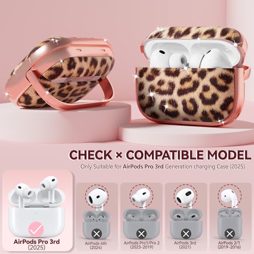 Image of Inesore for AirPods Pro 3 Case Cover 2025 with Lock-Brown Jaguar | Two-Piece Design,with Gold Keychain & Clean Pen, As Phone Stand,Support Wireless Charging,Cute Luxury Case for Women Girly