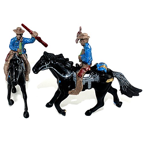 Funshowcase Western Cowboys Gunslingers With Horses Miniatures For Fairy Garden, Cake Topper, Toy, Aquarium Terrarium - Set Of 4 #TOP6