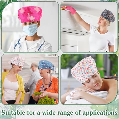 Image of 6 Pcs Scrub Cap Women Adjustable Nurse Cap with Button Bouffant Medical Surgical Hat Sweatband for Gift