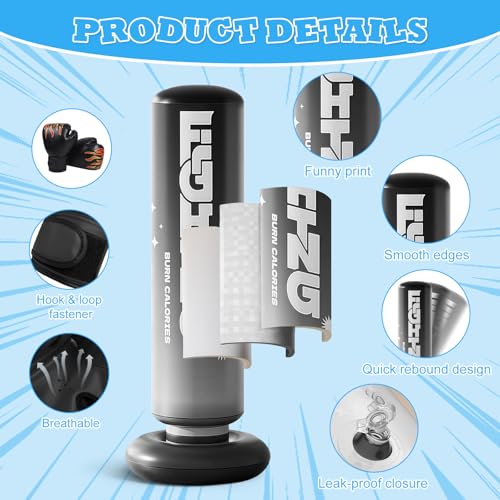 Flintronic Saco De Boxeo Niños, 47'' (120cm) Bolsa de Boxeo Inflable de Pie con Guantes, Hinchable Set de Boxeo para Karate Kickboxing MMA, Regalo Ideal para Niños y Niñas de 3-10 años - imagen 3