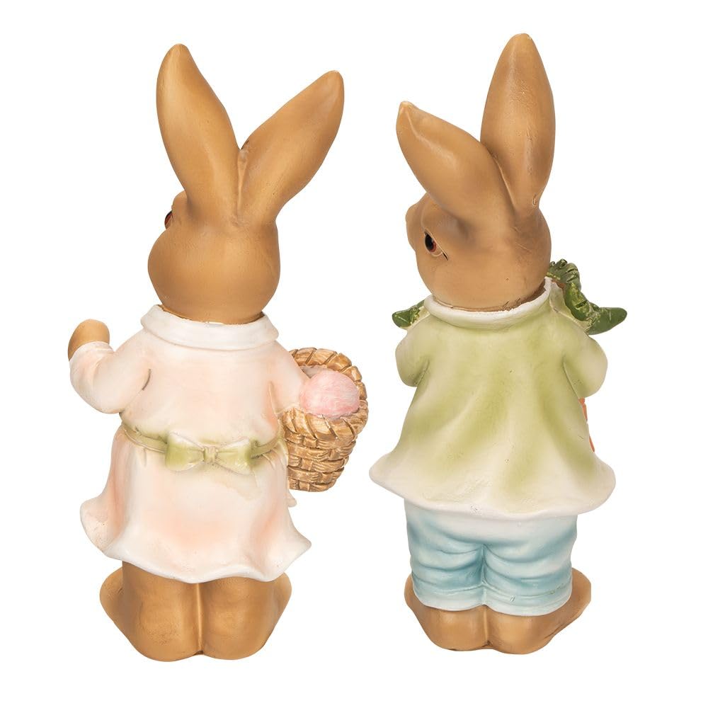 Ideen mit Herz Figuras decorativas de pareja de conejos, 2 figuras de conejos con zanahorias y huevos de Pascua, decoración de Pascua, aprox. 14 cm de alto (diseño 1)