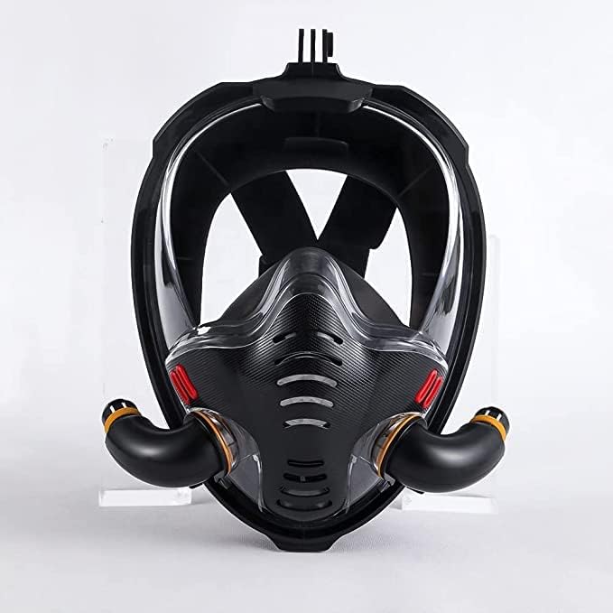 VBM Double Tube Snorkel Mask Scuba Diving Snorkeling Mask Full Face Swim Mask 180° View Panoramic Underwater Easy Breathing Camera Compatible Anti-Fog & Anti Leak for Adults and Kids Black (S/M) 2