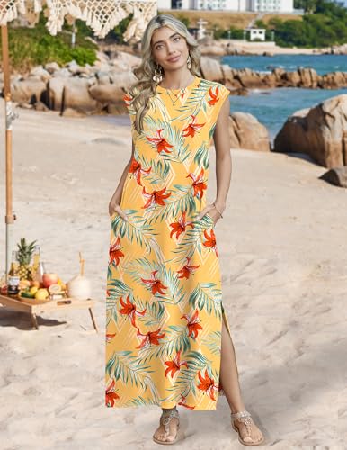 Image of Zeagoo Summer Dresses for Women 2026 Long Maxi Sundresses Loose Split Wrinkle-Free Beach Travel Vacation Clothes