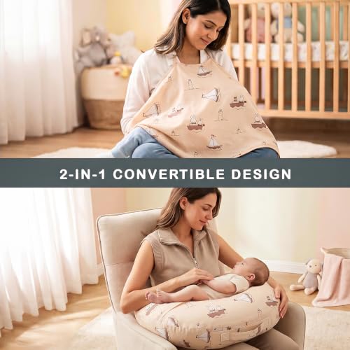 Image of BAYBEE Feeding Pillow for New Born Baby with Foldable Breastfeeding Cover | Feeding Cover for Nursing Mom with Adjustable Velcro & Back Support | Nursing Pillow with Removable & Washable (Beige)