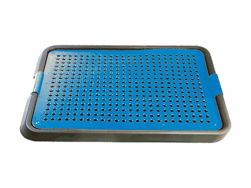 Image of Indoor Dog Potty Tray with Grate - No Paw Contact - Easy Clean Pee Pad Holder for Small & Medium Dogs - Reusable Pet Toilet Training Solution for Apartments & Indoor Use (Blue, Large)
