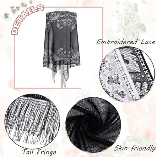 Urieo Women's Floral Shawls and Wraps for Evening Dresses Lace Long Pashmina Black Scarf Wedding Party Soft Large Shawl4