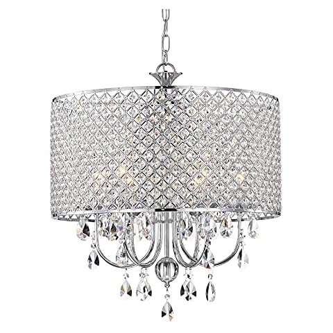 Edvivi Marya Drum Crystal Chandelier, 6 Lights Glam Lighting Fixture with Chrome Finish, Adjustable Ceiling Light with Round Crystal Drum Shade, Dining Room Light for Living Room, Dining, Bedroom Cover