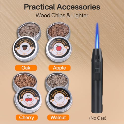 BORUiT SK301B Rauchpistole mit Feuerzeug (kein Butan), Smoke Gun Aluminiumlegierung Raucher Infuser mit 4-Pack Holzchips, Handrauchpistole für Küche, Fleisch, Lachs, Cocktails, Käse, Grill