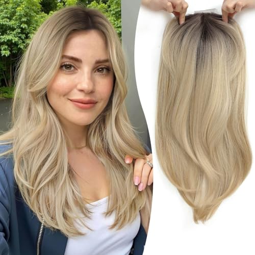 Ms Taj haarteile für dünnes haar 45cm Ombre Blonde with Dark Root haartopper echthaar natürlich geschichtet Clip-in-Haarteil für mehr Haarvolumen synthetische Haa Haarteil