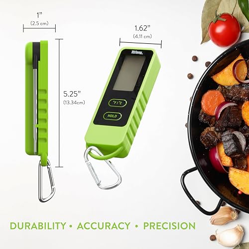 Image of Taylor TruTemp Compact Digital Folding Meat Thermometer with Carabiner Clip for Grilling BBQ Kitchen Griddle, Portable Gadget Essential, Food Temperature Monitor, Gift for Dad Him Men, Green
