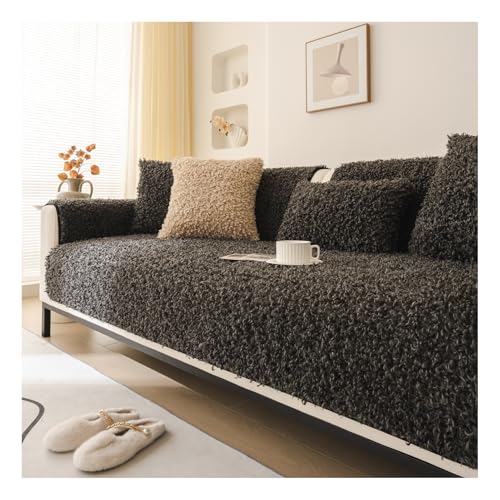 Funda de sofá de felpa lavable, antideslizante, suave y cálida, para sofá en forma de L de 1/2/3/4 plazas, protector grueso de muebles para niños y mascotas (negro, 110 x 160 cm)
