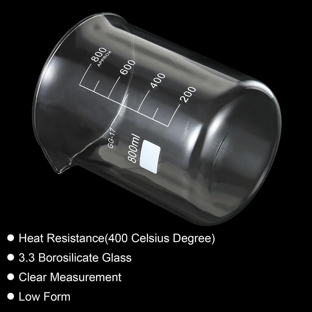 Vaso de precipitados de vidrio borosilicato, 3. Vaso de precipitados vidrio borosilicato forma baja, escala impresa graduada 5 a 2000 ml con pico(600ml)