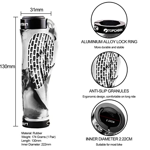 Image of TOPCABIN Ergonomic Bike Grips - Widen Holding Rubber Grips with Aluminum LockGrips for Mountain & Road Bikes