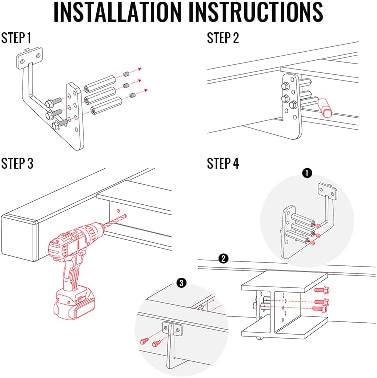 RV Bumper Brackets for Reinforcing RV Bumper Rack, Fits 4-Inch to 4.5-Inch Square Bumpers, 2 PCS Heavy Duty Universal Support Bracket with Drill Bits, Black Powder Coated
