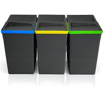 Waste Separation System 3 x 20 L Anthracite Kitchen Bin for Drawer or Cabinet Odour-Proof Dishwasher Safe