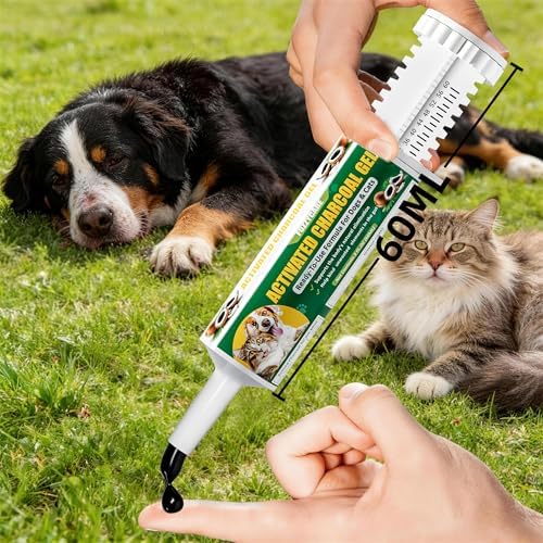 60ML-Activated Charcoal for Dogs & Cats, Charcoal for Dogs First Aid Formula, Dog First Aid Kit Charcoal Emergency for IPoisoning, Indigestion & Diarrhea, Gas Relief, Ready Absorb Toxins