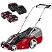 Einhell Akku-Rasenmäher GE-CM 43 Li M Kit Power X-Change (36V, 43 cm Schnittbreite, bis 600 m², Brushless, Mulch-Kit, 63L Fangkorb, 25-75 mm Schnitthöhe, inkl. 2x 4,0Ah + 2x Ladegerät)