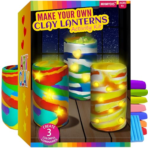 MHMYDIS DIY Clay Lanterns Making Kit Activity for Kids - Arts and Crafts Clay Lanterns Kit for Kids kit for Boy and Girl Age 6-9 8-12 Year Old