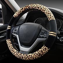 Soft Leopard Car Warm Steering Wheel Cover Handbrake Handle Gear Shift Plush for Women in Winter Black