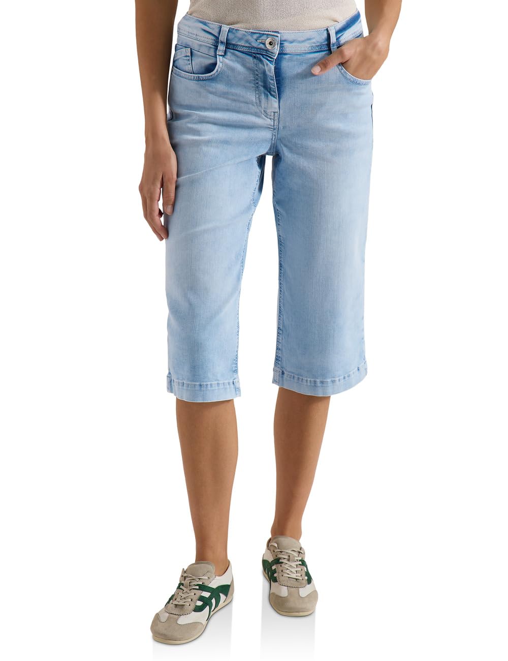 Cecil Wide Leg Capri Jeans in Loose Fit Light Blue Random Bleached 34