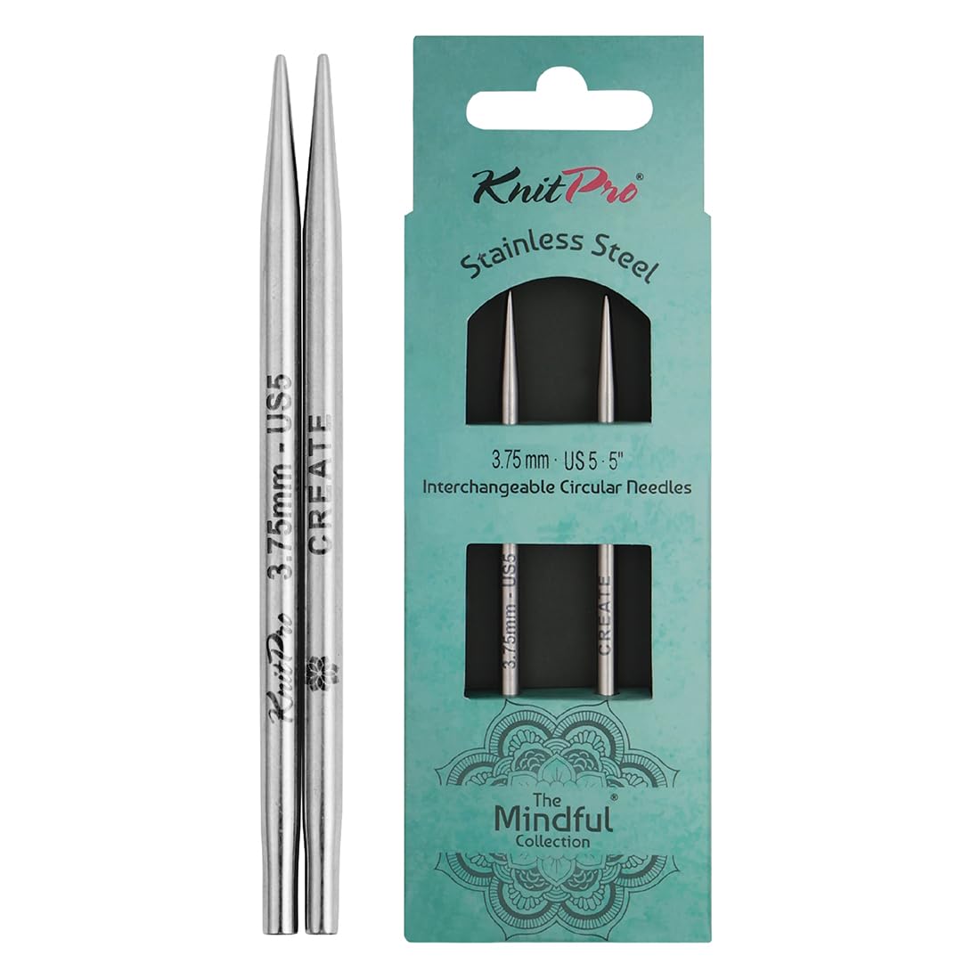 KnitPro The Mindful Collection Interchangeable Circular Needles 4" (10cm), Silver, Needle - 3.75mm