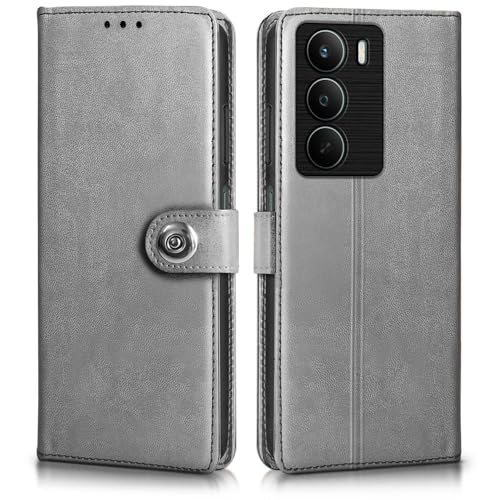 Image of WOW IMAGINE Shock Proof Flip Cover Back Case for Realme C75 | Realme C73 | Narzo 80 lite 5G | P3 Lite 5G (Magnetic Button Flip Case | Wallet Pockets & Stand | Leather Finish | (Stone Grey)