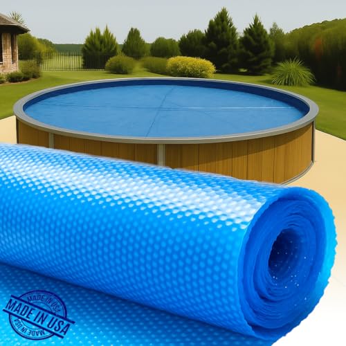 SunHeater Cubierta Solar Redonda de 24 pies, Manta térmica de Burbujas Azules para Piscinas sobre el Suelo, retiene el Calor, Reduce la evaporación y Mantiene los desechos Fuera, 8 mil