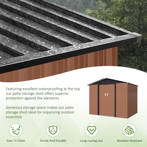 Image of DAUSOLA 8x6 FT Outdoor Storage Shed, Metal Garden Tool Shed with Updated Frame Structure and Lockable Doors, Ideal for Backyard Garden Patio Lawn, Brown