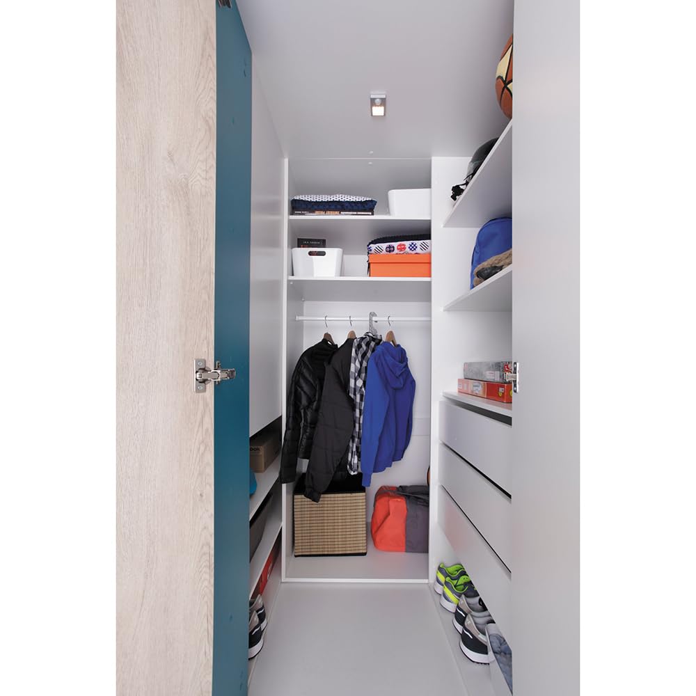 Lomadox Jugendzimmer Begehbarer Kleiderschrank in weiß Eiche blau