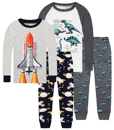 Image of Little bety Cotton 4 Piece Pajamas Boys Long Sleeve Sets Toddler Boys Pjs Kids Sleepwear Sets
