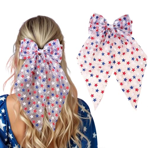 Pinza para cabello con moño patriótico rojo, blanco y azul miniatura 1