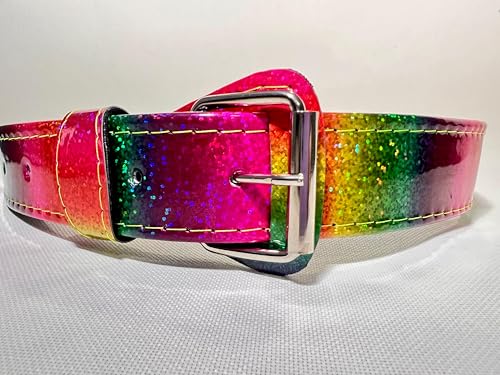Rainbow Glitter Baseball Belt, 26" Holographic Multicolor Pattern, Metal Buckle, Kids Sports Fashion Accessory4