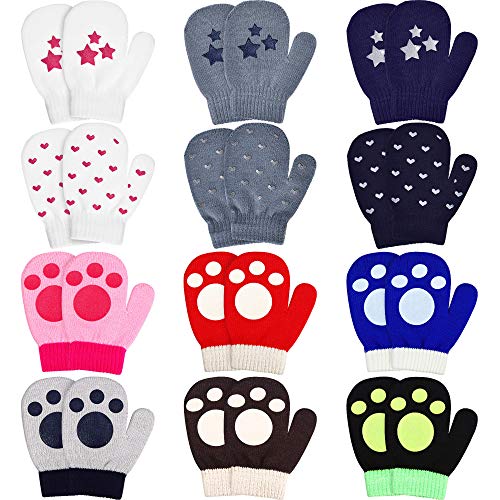12 Pairs Toddler Magic Stretch Mittens Winter Unisex Baby Kids Knitted Gloves Mittens for Christmas Giving