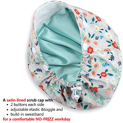 Image of ABAMERICA Bouffant Caps with Button and Sweatband, Adjustable Scrub Caps for Women Men, One Size Multi Color