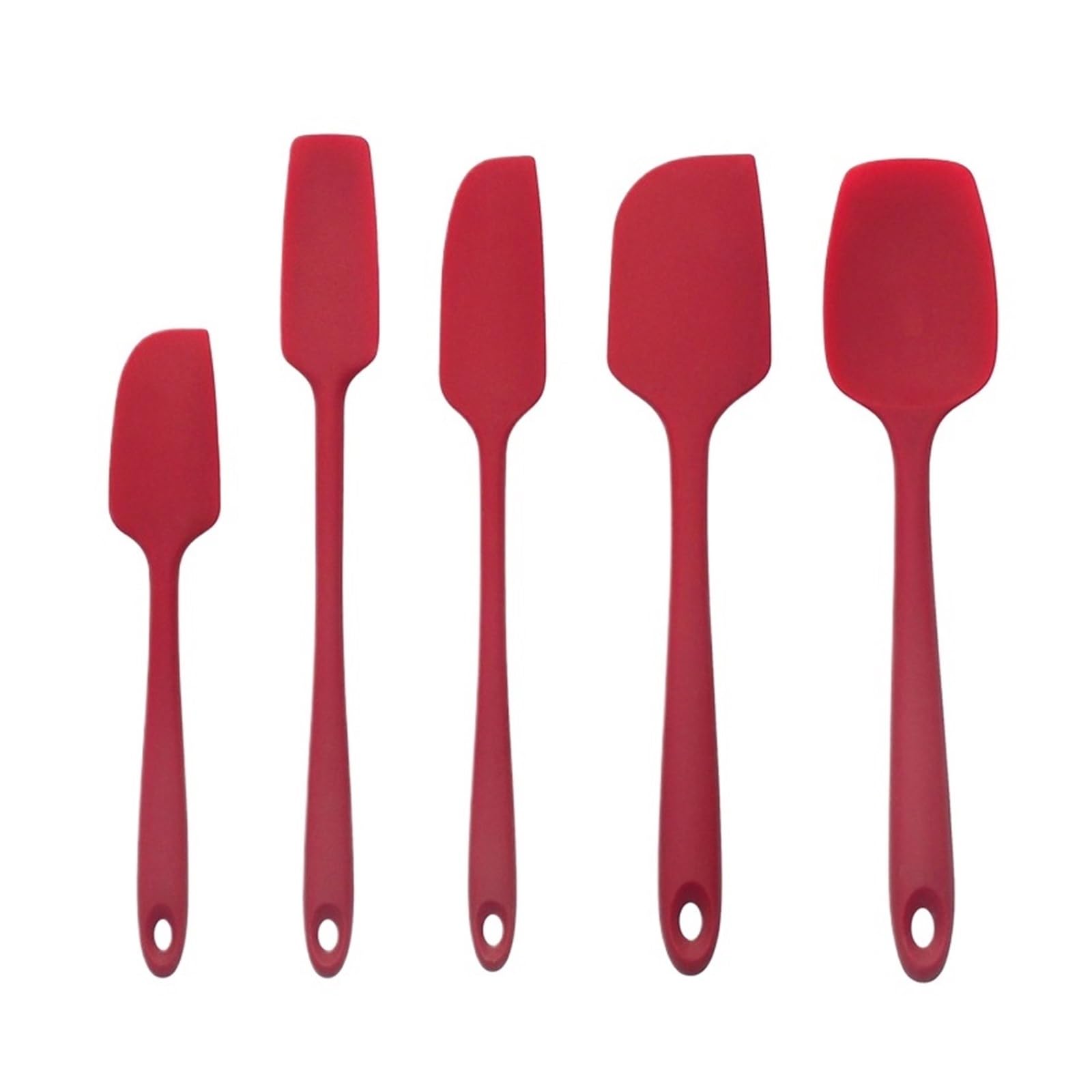 Silikon-Spatel-Set, nahtloses Design, antihaftbeschichtet mit Edelstahlkern, Kochen/Backen(Red Set of 5)